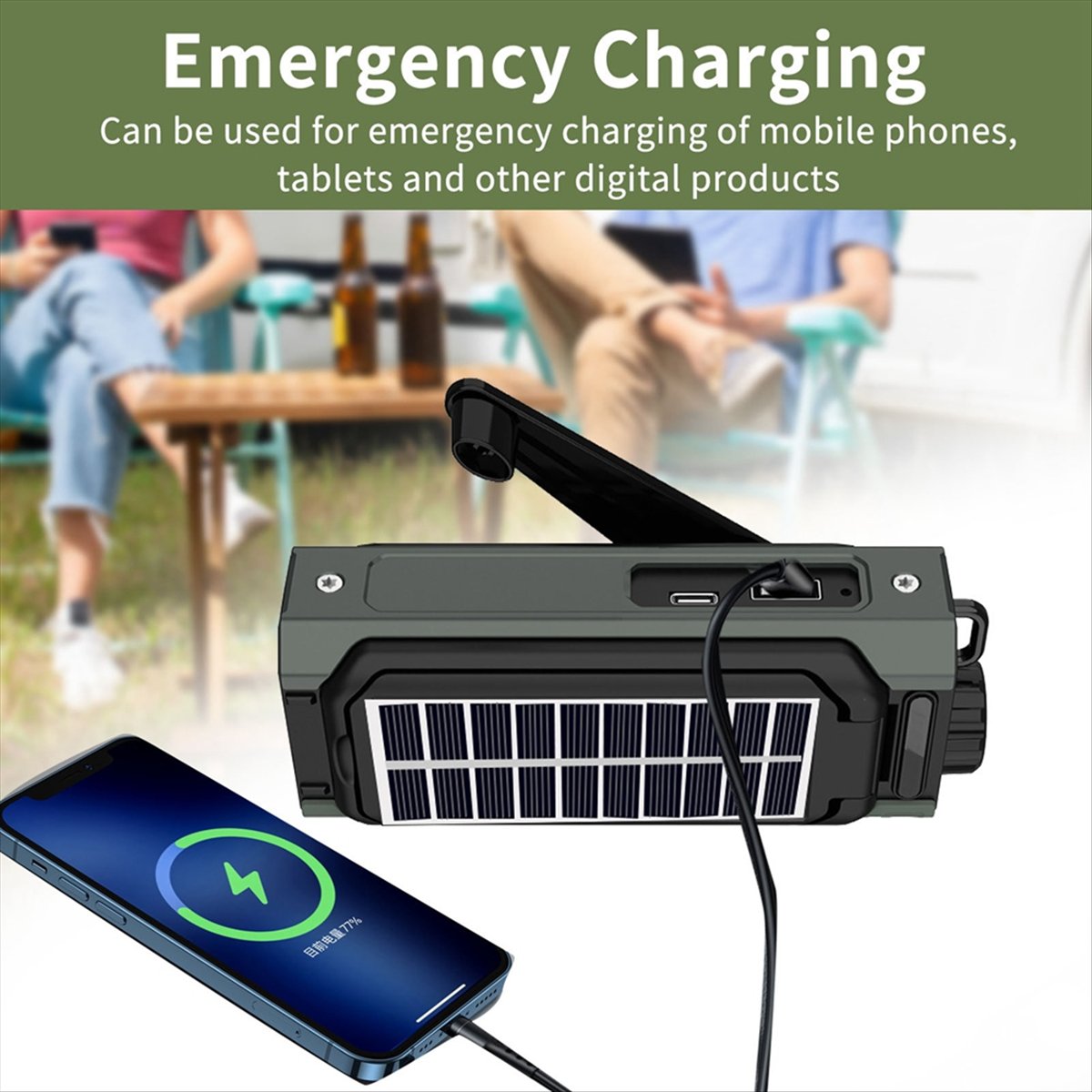 Solar Emergency Charger - A26Z Tragbares Solarradio, Notfall-Kurbelradio, Dynamo AM/FM-Radio,