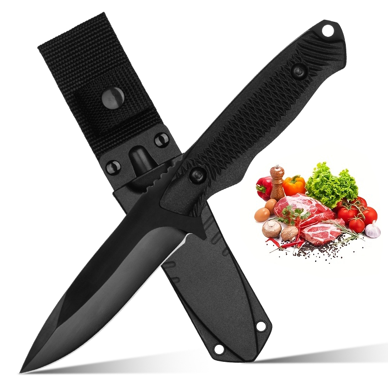 Bushcraft Knife Fixed - 1 Stück schwarzes Messer mit feststehender