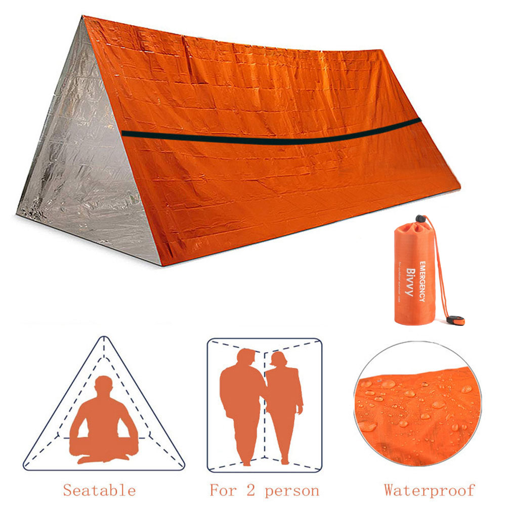 Emergency Mylar Tent - 2-Personen-Notfallschutz, Biwak-Überlebenszelt-Set, Mylar-Röhrenzelt, Schlafsack, wasserdicht, für