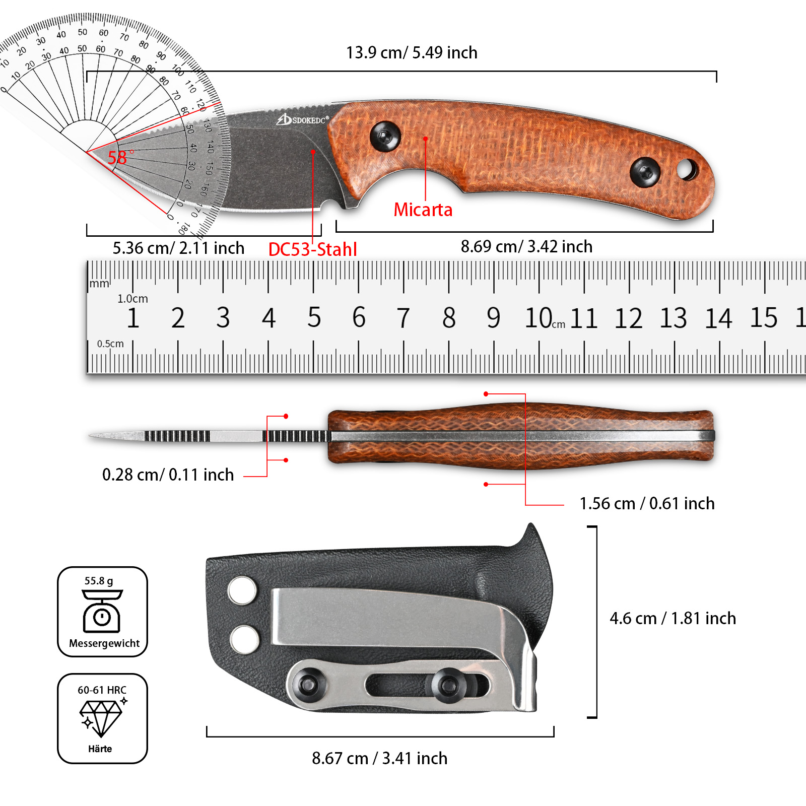 Premium SDOKEDC DC53 Stahl EDC – Bushcraft Knife Fixed Bewertung und Preis